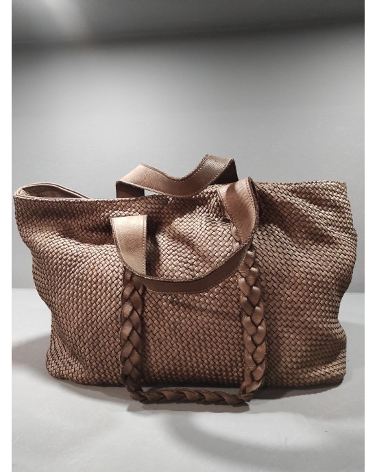 Brown Woven Leather Bag